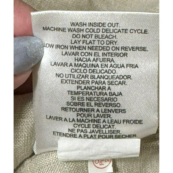 Ellen Tracy Womens XL Beige Linen Short Sleeve Lace-Up Blouse Top - Picture 8 of 9